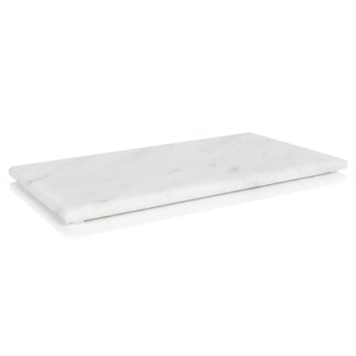 Image of Argon Tableware Marble Serving Board - 32.5 x 17.5cm - White Natural Stone Charcuterie, Cheese & Tapas Platter with Non-Slip Feet for Home, Café & Restaurant Use