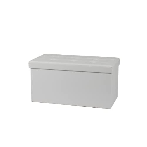 Image of Large Ottoman Foldaway Storage Blanket Toy Box Bench Faux Leather White 76x38cm