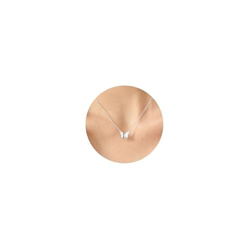 Image of PRTGL Butterfly Necklace for Women, Silver Plated Glossy Butterfly Pendant Necklace Simple Jewelry