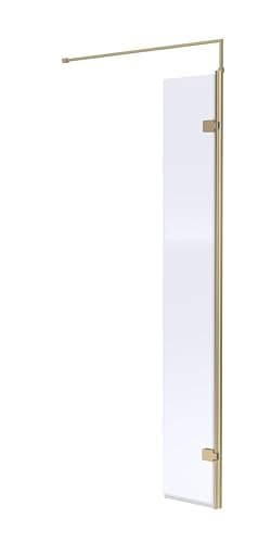 Image of Balterley Wetroom Shower Return Screen with Support Bar, Hinged Glass Shower Screen for Wet Room and Bathroom, 8mm Toughened Safety Glass Return Screens - 322 x 1850mm (Brushed Brass)