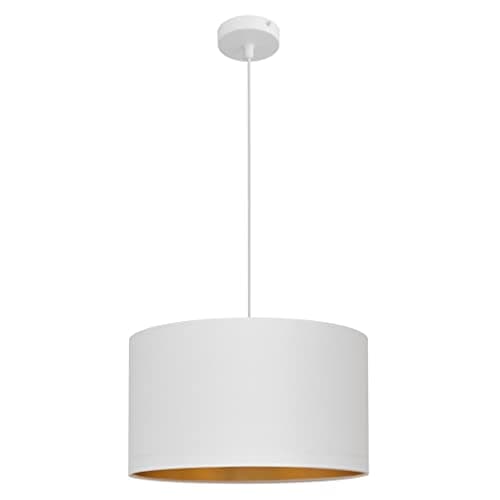 Image of Helam Alba Cylindrical Pendant Ceiling Light White, Gold 45cm