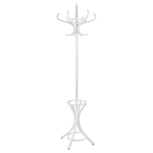 Image of Headbourne Wooden Free Standing Hat and Coat Stand with Umbrella Holder 185cm, 12 Hooks Coat Rack for Hallway Entryway Office, Rotating Top Tier - White