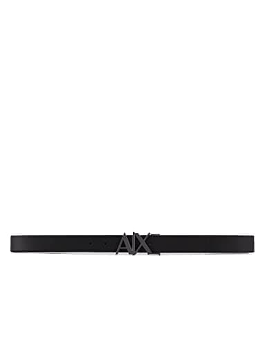 Image of Armani Exchange men's Split Leather Double sided logo belt Belt, Black/dark brown, 30