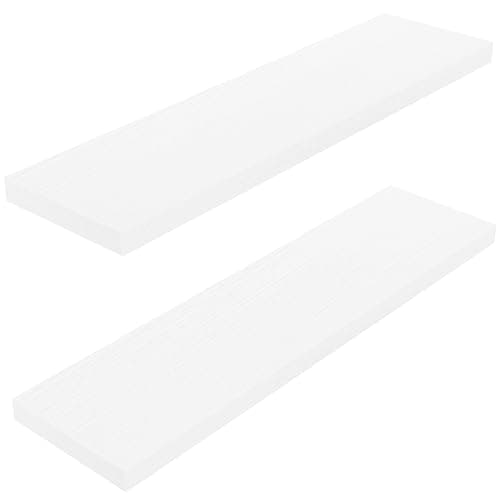 Image of STOREMIC Floating Shelves, White Shelves with Length 60cm, Set of 2 Wall Shelves, Easy to Install Decorative Shelf with Large Storage for Bedroom, Bathroom, Home Office, Living Room