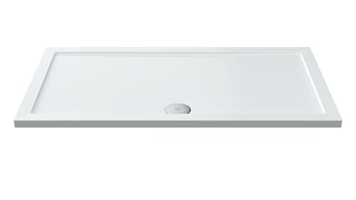 Image of Balterley 1400 x 760 mm Rectangular Shower Tray, Slimline Shower Trays, Durable Stone Resin Base Trays for Bathroom Enclosure Cubicle, Central Waste Rectangular Tray for Wetroom Showers (White)