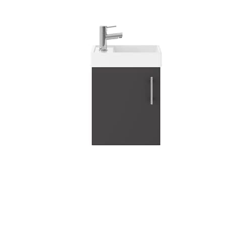 Image of Balterley Vanity Unit with Basin Wall Hung, Single Door Soft Close with Rectangular Sink & Handle, Bathroom Vanity Units with Basin, Bathroom Sink Cabinet - 405 x 222 x 520mm (Grey)