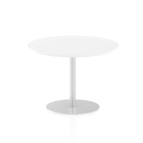 Image of OPO Italia Round 1000/1200/600/800mm Poseur Table with Circular Base | Home Office Standing Table with Brushed Stainless Steel Pillars White 725mm 1000