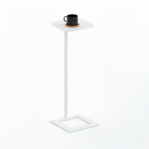 Image of ZEXVIDA C-Shaped Side Table, Bedside Table, End Table for Small Spaces, Metal Frame Sofa Side Table, Coffee Table That Slides Under Sofa for Living Room, Bedroom (White, Square)