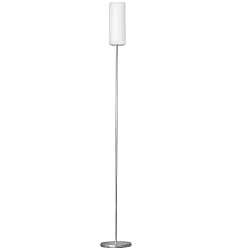 Image of Britalia Satin Nickel Vintage Floor Light with Opal White Glass Cylindrical Shade | 153cm Height | 1 x ES E27 Lamp Bulb Required | UK Approved | On Off Foot Switch | Retro
