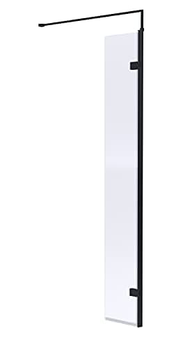 Image of Hudson Reed WRSBP30 Modern Bathroom Black Profile Wall Fixed Wetroom Hinged Return Screen, 300mm, Black