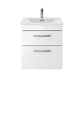 Image of nuie Modern Bathroom Wall Hung 2 Soft Close Drawers Vanity Unit with Curved Ceramic Basin with 30mm Profile, 500mm, Gloss White, Manufactured Wood