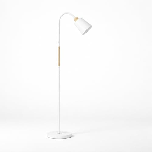 Image of DUAS Adjustable Metal Floor Lamp Black or White – 150cm Tall Reading Standing Light with 720° Rotating Head, E27 Bulb Compatible, UK Plug, 1.5m Cable for Bedroom, Living Room, Office (White)