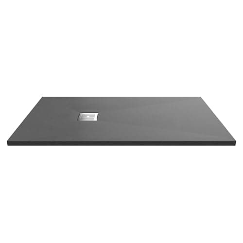 Image of Balterley 1400 x 800 mm Rectangular Shower Tray, Slimline Shower Trays, Durable Stone Resin Base Trays for Bathroom Enclosure Cubicle, Central Waste Rectangular Tray for Wetroom Showers (Slate Grey)