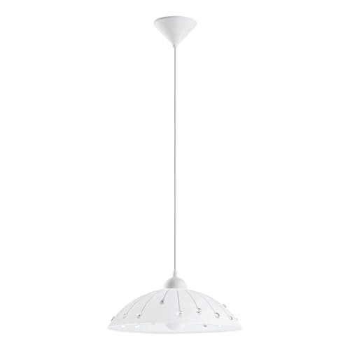 Image of Eglo Pendant Light Vetro, 1-Light Hanging Lamp Classic, Pendant Lamp Made of Frosted Glass, Plastic and Crystal, Dining Table Light in White, Hanging Kitchen Lamp with E27 Socket, Ø 35 cm