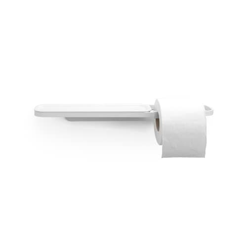 Image of Brabantia - Mindset Toilet Roll Holder with Shelf - Fits All Regular Roll Sizes - Wall-Mounted - Corrosion Resistant - Bathroom Accessory - Fixing Materials Included - Fresh White - 4.5 x 9 x 42 cm