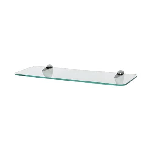 Image of Harbour Housewares Rounded Floating Glass Bathroom Shelf - 40cm - Clear/Chrome - 1x Wall-Mounted Kitchen Bedroom Shower Room Décor Caddy Towel Storage Organiser Shelving Rack with Brackets