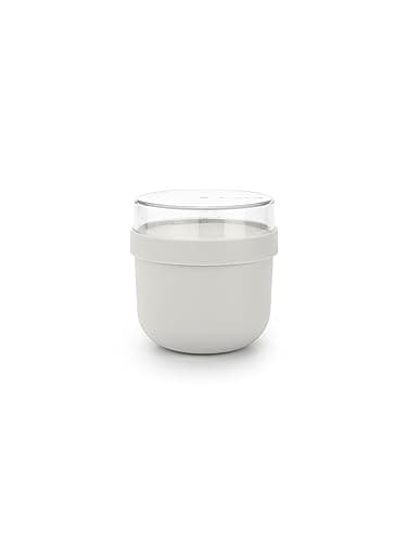 Image of Brabantia - Make & Take Breakfast Bowl 0.5L - with Screw-On Ingredients Container (180 ml) - Leakproof - Large Opening - Suitable for Freezer - Dishwasher & Microwave Safe - Light Grey