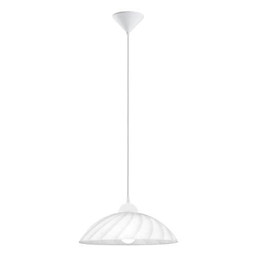Image of EGLO Vetro Pendant Light, 1-Bulb Classic Pendant Light Made of Satin Glass with Curved Decoration, Plastic, Dining Table Lamp in White, Kitchen Lamp Hanging with E27 Socket, Diameter 35 cm