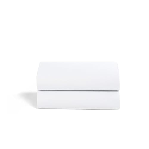 Image of Snuz Bedside Crib Fitted Sheets - Fits All SnuzPod Cribs, 100% Jersey Cotton SnuzPod Sheets, Machine Washable, Tumble Dryer Safe, Breathable, Universal Fit 44x80cm, 2 Pack, White