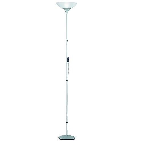 Image of Britalia Titanium Silver Grey Modern Uplighter Floor Lamp Light | White Opal Polycarbonate Shade | 1 x ES E27 Lamp Bulb Required (Not Included) | UK 3 Pin Plug | Matt Grey