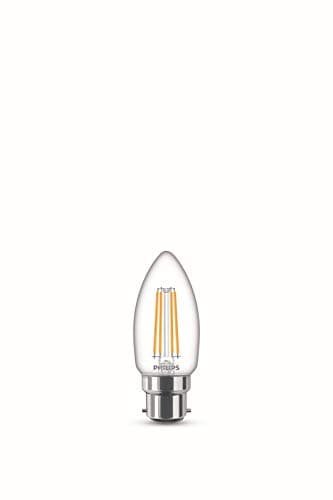 Image of Philips LED Premium Classic Clear Glass Candle Filament Light Bulb [B22 Bayonet Cap] Warm White 2700K, 4W Indoor Home Lighting(pack of 6)