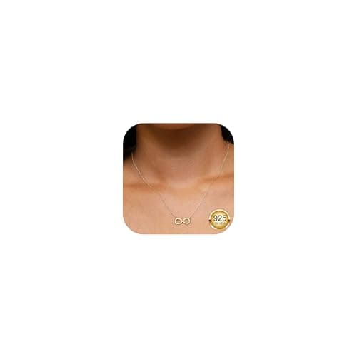 Image of MILACOLATO 925 Silver Necklaces for Womens Sterling Silver Necklace Dainty CZ Tiny Oval Paperclip Infinity Necklace 14K Gold Plated Necklaces Jewellery for Women