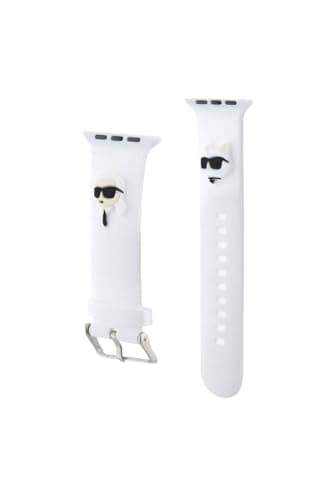 Image of KARL LAGERFELD KLAWMSLKCNH Watch Strap for Apple Watch 38/40/41 mm White Strap 3D Rubber Karl & Choupette Heads, Silicone
