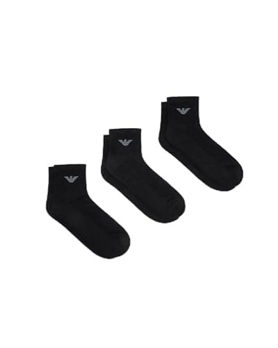Image of EMPORIO ARMANI Men's Casual Cotton 3-Pack Ankle Socks, Black/Black/Black, One Size