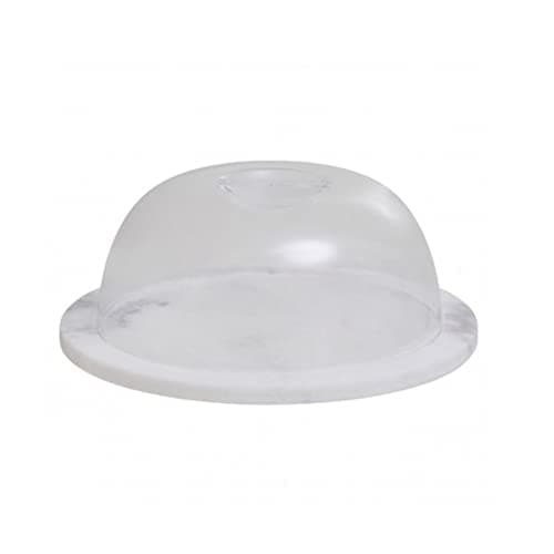 Image of Premier Housewares Round White Marble Cheese Board With Clear Plastic Dome Polished Finish Sturdy Marble and Dome Versatile w20 x d20 x h8cm