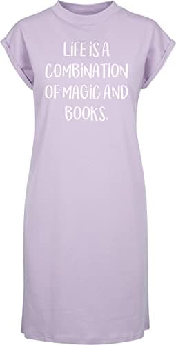 Image of Hippowarehouse Life is A Combination of Magic and Books t-Shirt Dress Women's Adults Nightie Nightdress Lilac