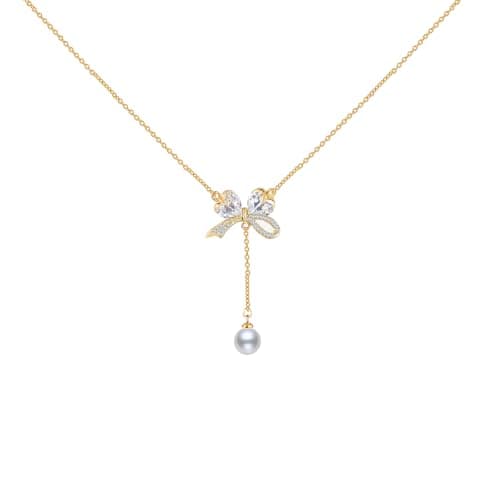Image of GUYATAN Gold Necklace for Women 14K Gold Plated Bow Necklace Butterfly Choker Fashion Jewelry Gifts for Women (Butterfly Knot Pearl)