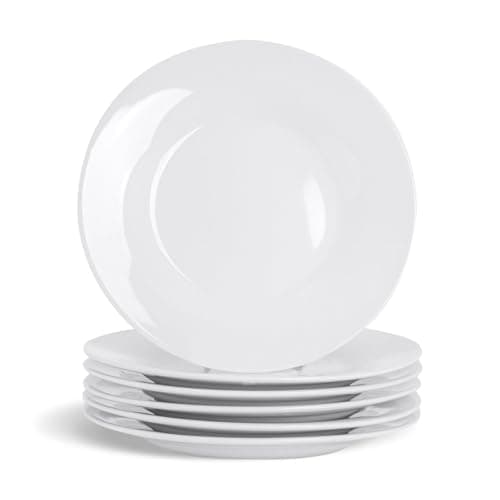 Image of Argon Tableware 6X White 15.4cm (6 Inch) Wide Rimmed Side Plates - Desert Serving Dinner Set Bread Plate - Dishwasher and Microwave Safe Ceramic