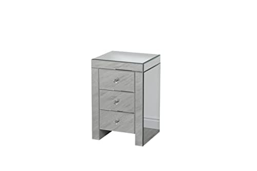 Image of Kingwudo® Glass Mirrored Bedside Tables with 2 or 3 Drawers Side/End Tables Storage Unit for Living Room Bedroom,Silver (3 Drawers)