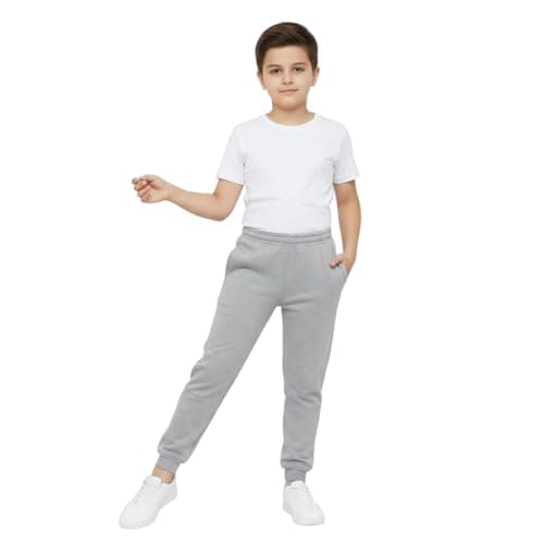 Image of LUXFAB Kids Unisex Fleece Jogging Bottoms Boys Girls Sports PE Joggers Pull On Trousers School Play Soft Jog Pants Sizes 1-14 Grey