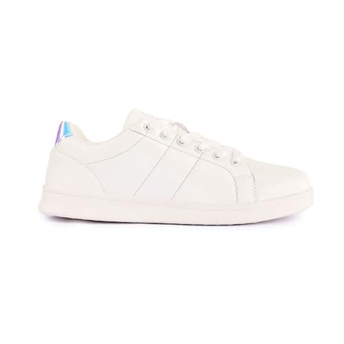 Image of Girls & Ladies Classic White Trainers – Lightweight Breathable Lace-Up Tennis, Dance & Sport Shoes (White, UK6)