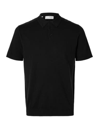 Image of Selected Homme Male Knitted Polo Shirt, Black, M