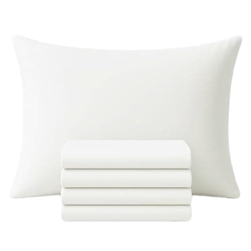 Image of DRAPES & DECOR White Cotton Pillow Cases 4 Pack 200 Threads 100% Cotton Pillowcases Hotel Quality Luxury Pillow Covers with Envelope Closure, Fade & Shrinkage Resistant & Breathable - Size 50x75 cm