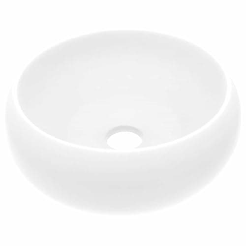 Image of vidaXL Luxury Ceramic Bathroom Sink, Washroom Basin, Above Counter Installation, Round Matt-White Vanity Stone Sink with Modern Design
