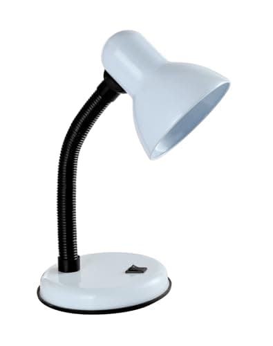 Image of Classic Desk Lamp with a Versatile Flexible Neck, and Integral On/Off Switch, Mains UK Plug, Height 33cm, Ideal for Offices, Desks, and Bedside Lamps – White