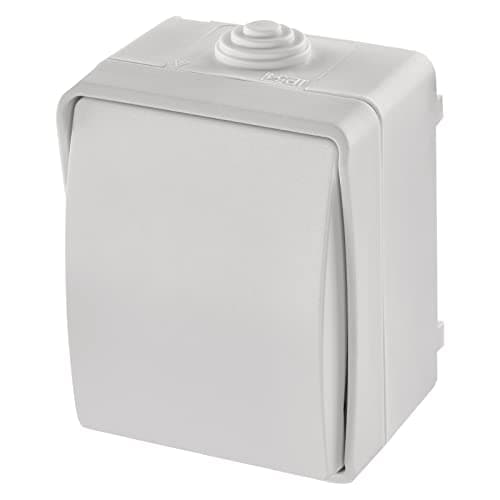 Image of EMOS Waterproof two-way switch with rocker, staircase switch for lighting, white colour, 250 V~/10 AX, plastic, surface-mounted for wall mounting, protection class IP54 for outdoor use