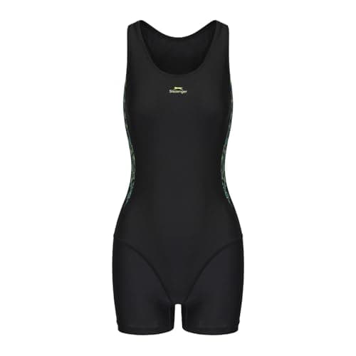 Image of Slazenger Womens PL Boyleg Swimsuit Black/Green/Yellow 10
