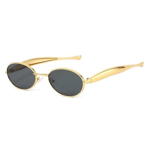 Image of LOJUDI Retro Oval Sunglasses Womens Mens - Trendy Gold Metal Frame Small Face Sun Glasses Vintage Round for UV400 Protection-Gold/Black