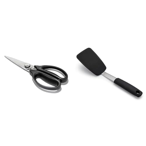 Image of OXO Good Grips Kitchen & Herb Stainless Steel Scissors & Good Grips Silicone Flexible Turner, Black