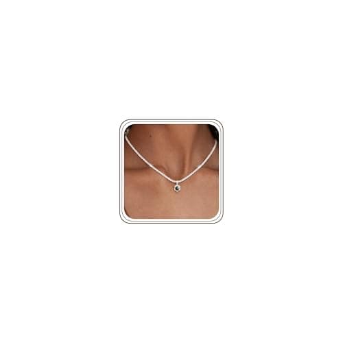 Image of Maynor Birthstone Necklace for Women, 925 Sterling Silver Necklace with Emerald May Cubic Zirconia Pendant, Adjustable Silver Chain, Personalised Choker Jewellery Birthday Gift for Women & Girls