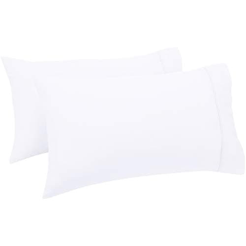 Image of Amazon Basics Deluxe Standard Pillow Case, 100% Cotton Sateen 400 Thread Count, Super Soft, 50 x 80 cm (Pack of 2), White,Pillows Not Included