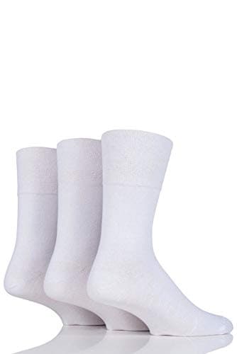 Image of 3 Pairs White Black Ladies Gentle Grip Loose Soft Top Diabetic Non Elastic Socks Size 4-8 (White)