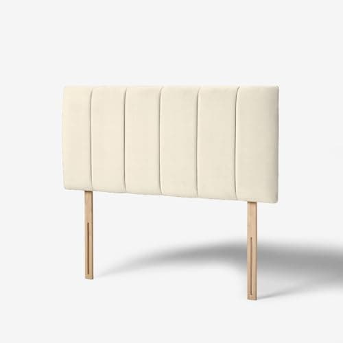 Image of hm bedding Velvet Upholstered Headboard for Divan Beds – 20-Inch Lined Extra Padded Plush Headboard with Wooden Struts – Luxury Bedroom Furniture (Cream, Double)