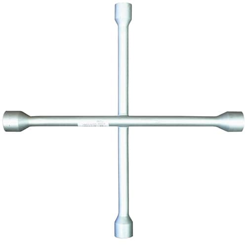 Image of Sakura 4-Way Wheel Nut Cross Brace Wrench for Cars WB4W - Common Hexagonal Lug Socket Sizes 17-19-21-22mm, Silver