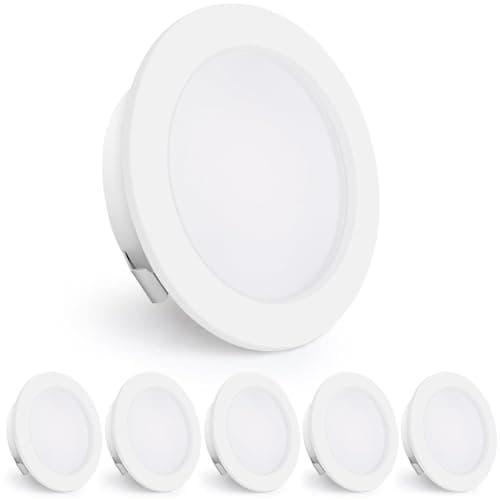 Image of KYOTECH LED Recessed Spotlights 230V, 4W 440LM Ceiling Spotlights 16 mm Ultra-Flat 2700 K Warm White 55-60 mm Hole for Kitchen, Living Room, Bedroom, White, Pack of 6
