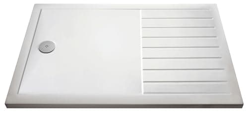 Image of Balterley 1600 x 800 Rectangular Shower Tray with Raised Anti-Slip Lines, Slimline Shower Trays, Durable Stone Resin Base Trays for Bathroom Enclosure, Central Waste Tray for Wetroom Showers (White)